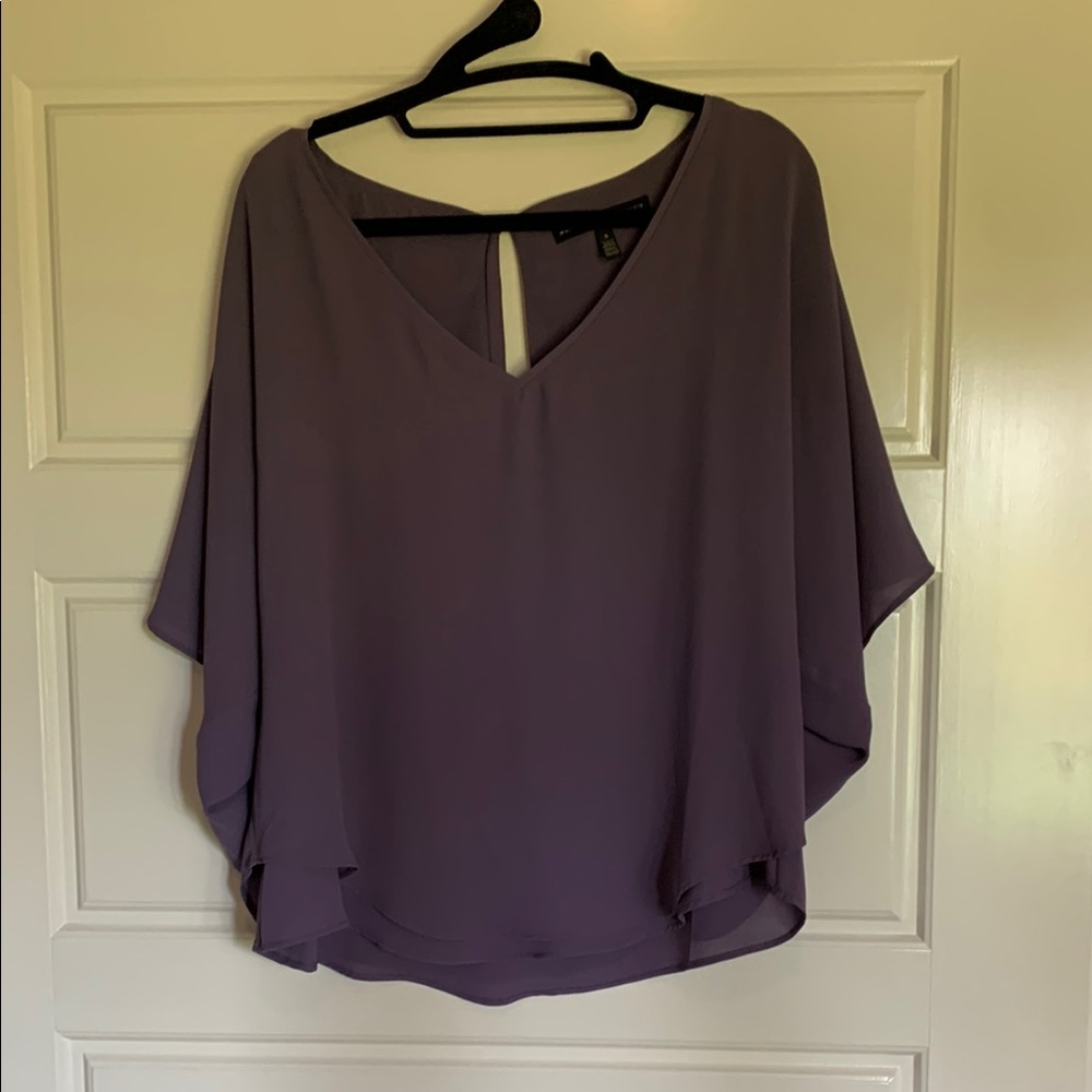 White House Black Market Purple Flutter Sleeve Blouse